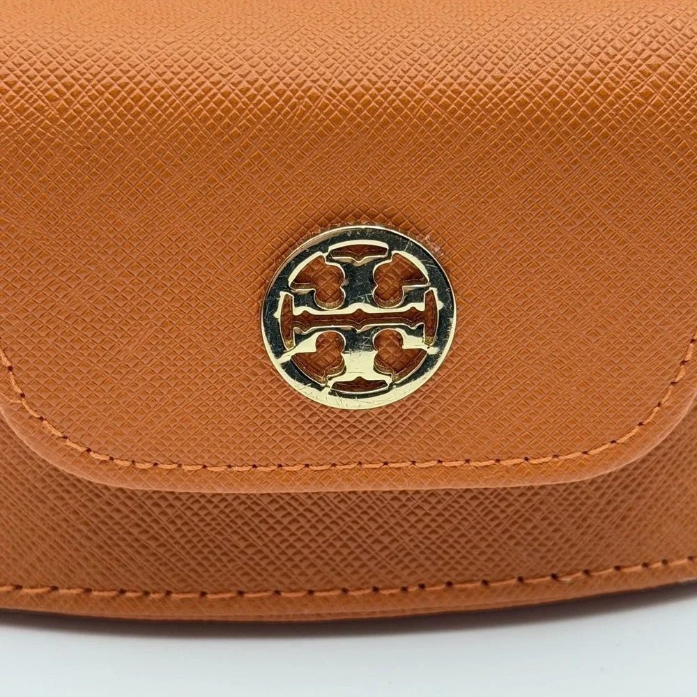 Protective Orange Tory Burch Sunglass Eyewear Case‎ Textured Leather Gold Logo